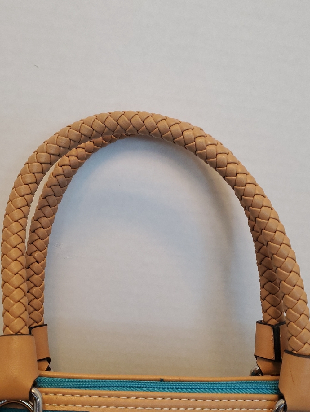 👩🚒Giani Bernini Teal and Tan Braided-Handle Satchel - Picture 5 of 10